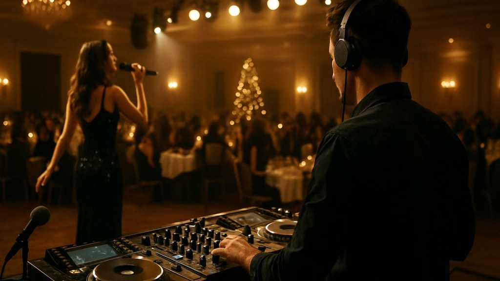 DJ o cantante in una sala eventi per Capodanno